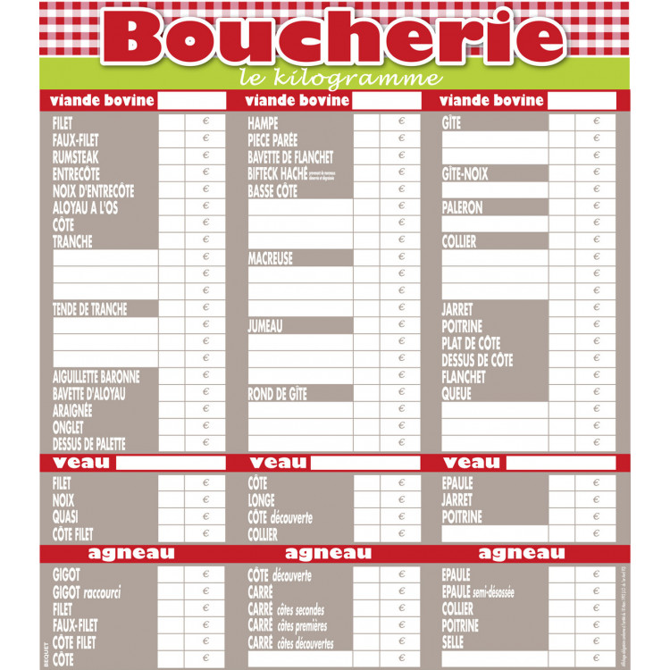 Panneau affichage tarif rectangulaire gris 80x70 cm Olga Bequet