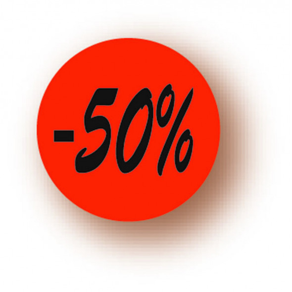 étiquette -50% rond -50% Ø 36 mm Bequet (500 pièces)