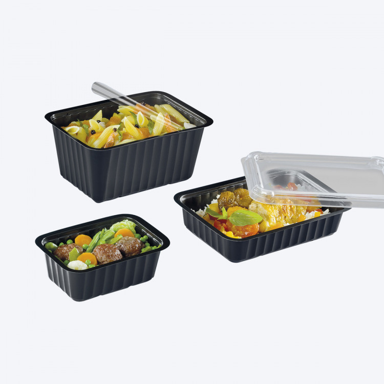 Barquette scellable rectangulaire noir 13,7x9,6x4,1 cm 50 cl Alphaform (100 pièces)