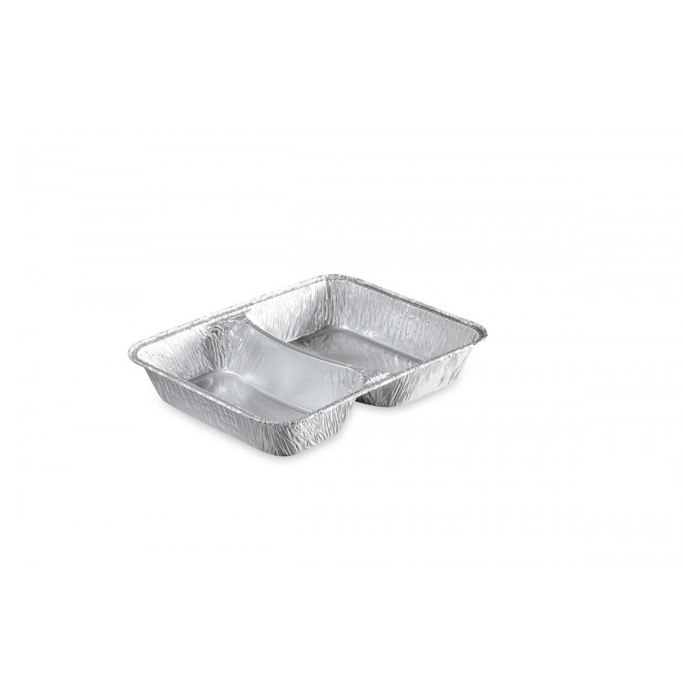 Barquette à 2 compartiments rectangulaire gris aluminium 22,7x17,7x3,8 cm 550 cl (100 pièces)