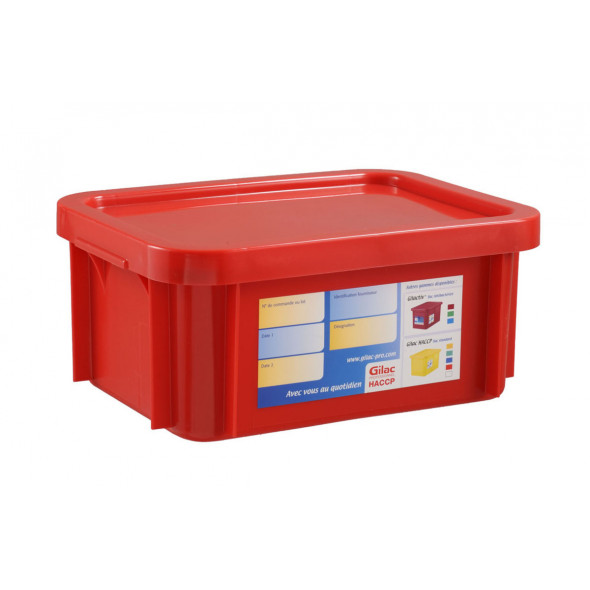 Bac gerbable Avec couvercle rouge plastique 40x30x23,5 cm 15 L fond plein parois pleines Gilac