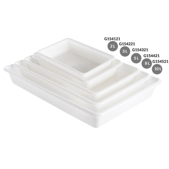 Bac plat Sans couvercle blanc plastique 30x20x6,3 cm 2 L fond plein parois pleines Gilac