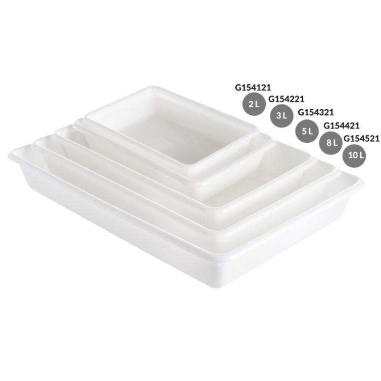 Bac plat Sans couvercle blanc plastique 53,5x38,5x8 cm 10 L fond plein parois pleines Gilac