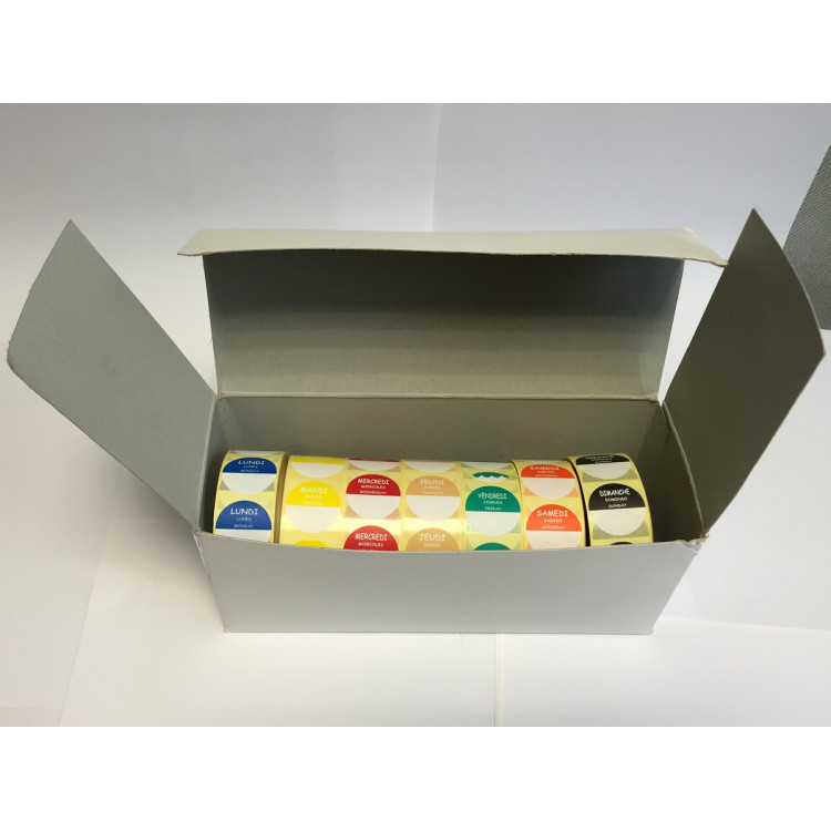 Boîte de 7x1000 étiquettes 7 jours papier Ø 2,4 cm Non repositionnable Décollable Avery (7000 pièces)