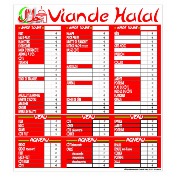 Panneau affichage tarif rectangulaire panaché 77x70,5 mm Bequet