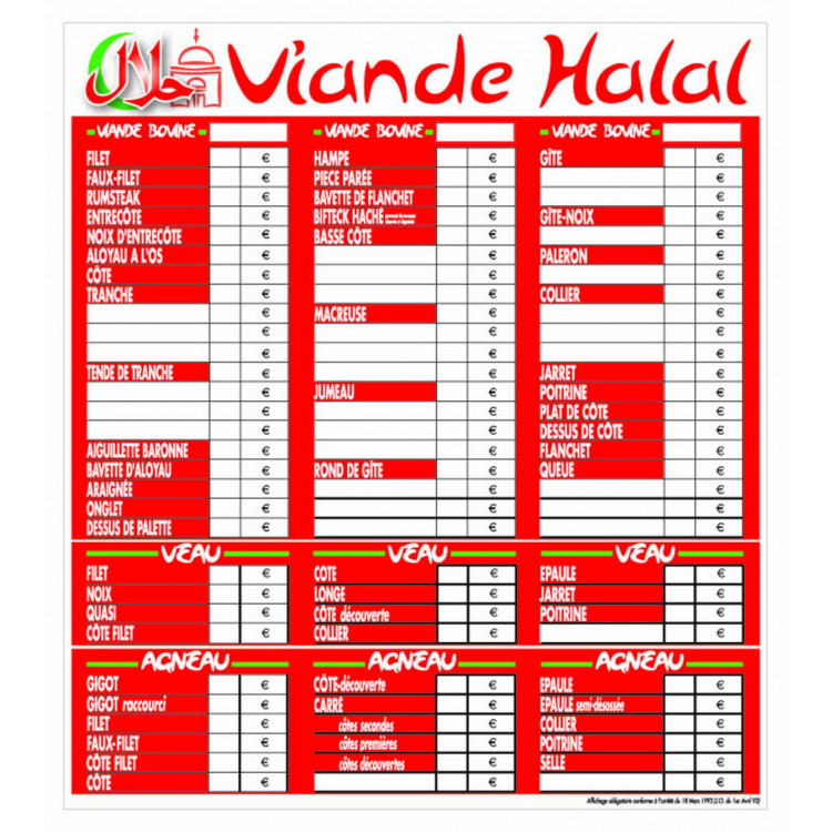 Panneau affichage tarif rectangulaire panaché 77x70,5 mm Bequet