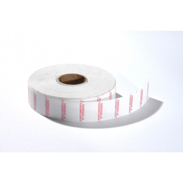 Sachet de 14000 étiquettes "Fabriqué le / A consommer jusqu'au" 2 lignes papier 2x1,6 cm Non repositionnable Non décollable Aver