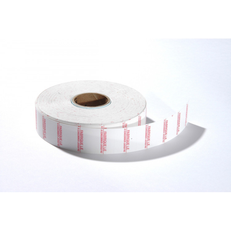 Sachet de 14000 étiquettes "Fabriqué le / A consommer jusqu'au" 2 lignes papier 2x1,6 cm Non repositionnable Non décollable Aver
