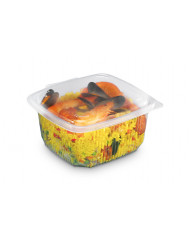 Barquette avec couvercle à charnière rectangulaire transparent 12,3x11,4x6,2 cm 25 cl Ondipack Alphaform (50 pièces)