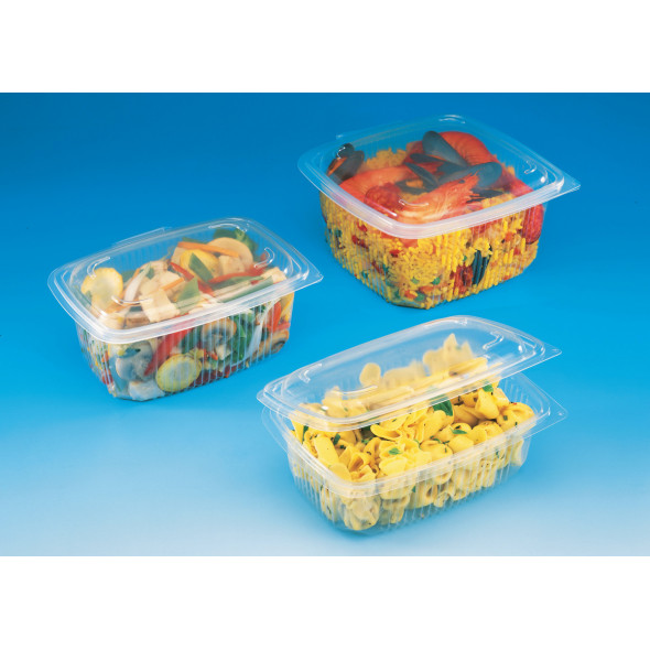 Barquette avec couvercle à charnière rectangulaire transparent 12,3x11,4x6,8 cm 37,5 cl Ondipack Alphaform (50 pièces)