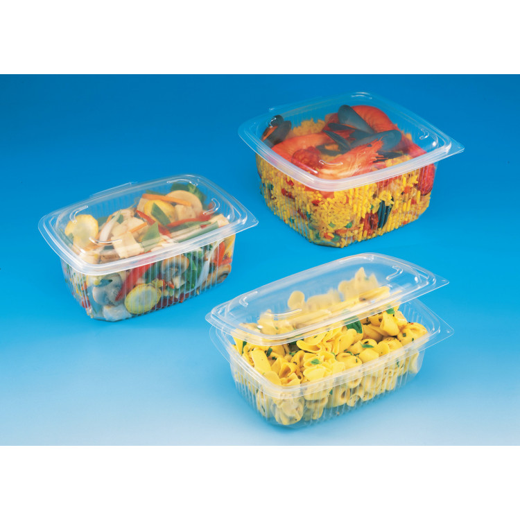 Barquette avec couvercle à charnière rectangulaire transparent 12,3x11,4x6,8 cm 37,5 cl Ondipack Alphaform (50 pièces)