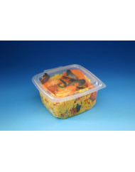 Barquette avec couvercle à charnière rectangulaire transparent 12,3x11,4x6,8 cm 37,5 cl Ondipack Alphaform (50 pièces)