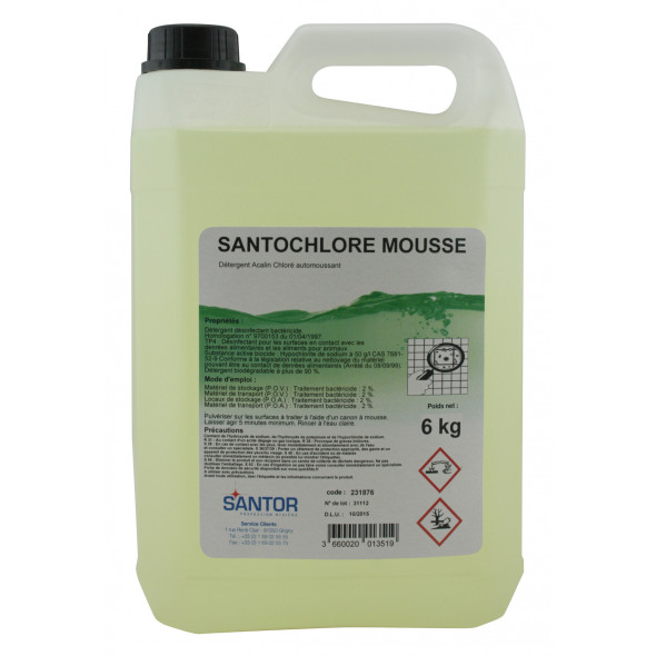 Détergent désinfectant alcalin chloré moussant 6 KG Santochlore Mousse Santor