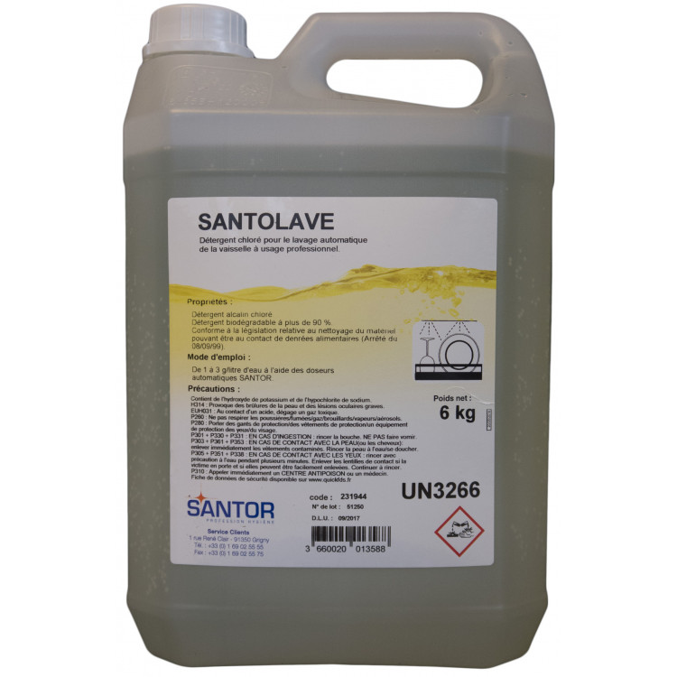 Détergent chloré pour le lavage de la vaisselle 6 KG Santolave Santor