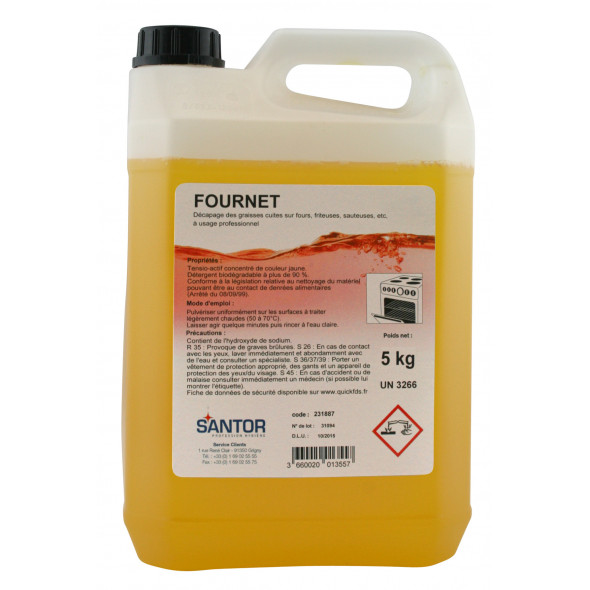 Détergent dégraissant alcalin pour le décapage des graisses cuites 5 KG Fournet Santor
