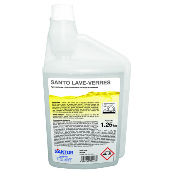Détergent liquide pour le lavage des verres 1,25 KG Santolave Verre Santor
