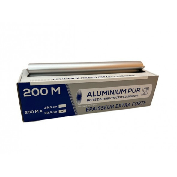 Rouleau papier aluminium alimentaire, boite distributrice 200 m x