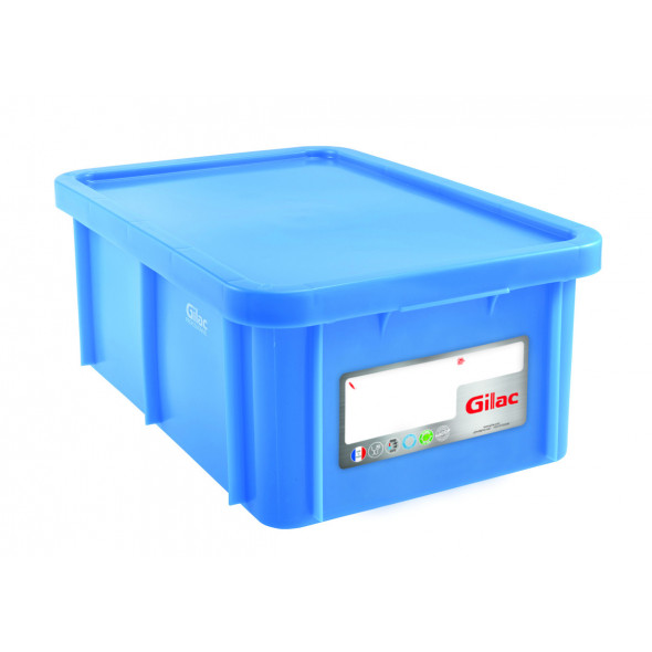 Bac gerbable Avec couvercle bleu plastique 60x40x23 cm 35 L fond plein parois pleines Gilac