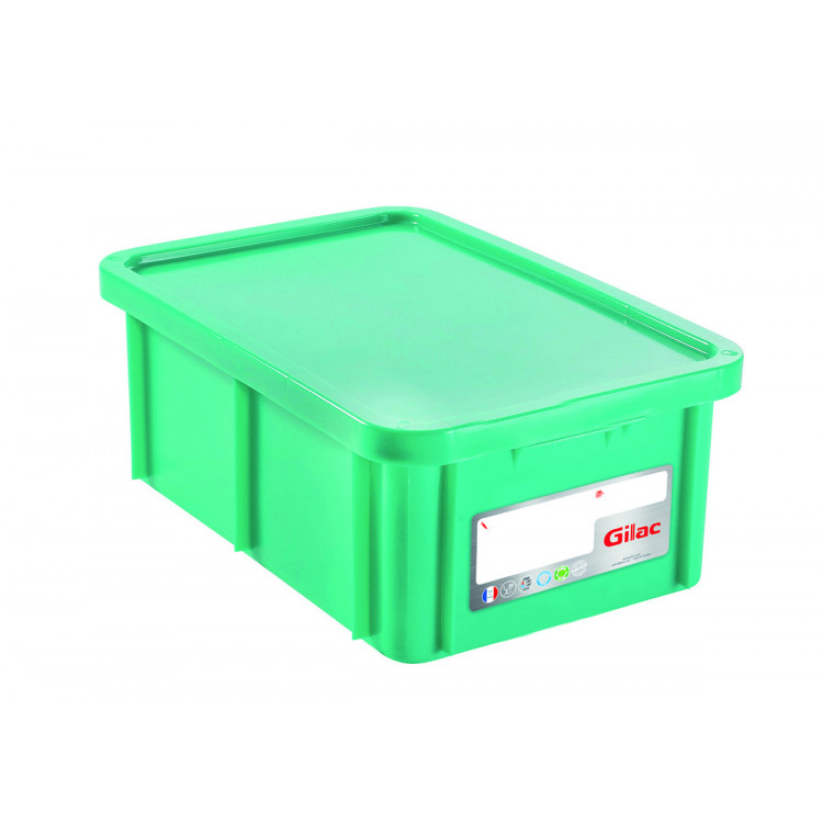 Bac gerbable Avec couvercle vert plastique 60x40x23 cm 35 L fond plein parois pleines Gilac