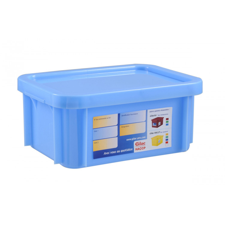 Bac gerbable Avec couvercle bleu plastique 40x30x23,5 cm 15 L fond plein parois pleines Gilac