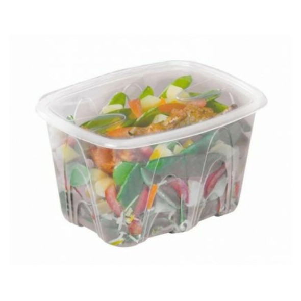 Barquette avec couvercle rectangulaire transparent 11,5x9,5x6,7 cm 45 cl Barquettes Micro Onde Alphaform (50 pièces)