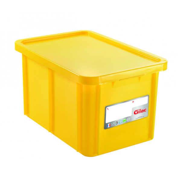 Bac gerbable Avec couvercle jaune plastique 60x40x33 cm 55 L fond plein parois pleines Gilac