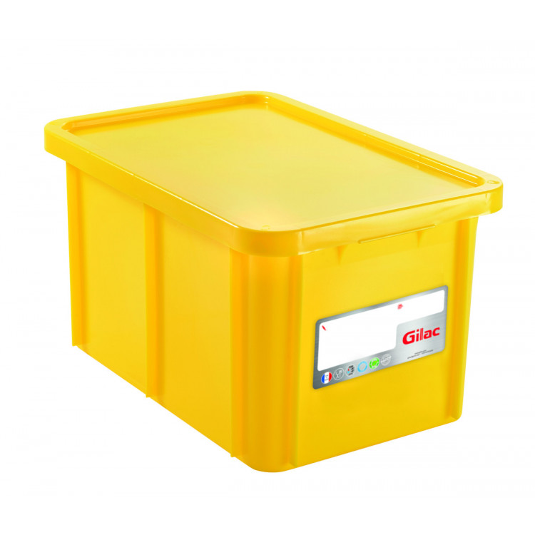 Bac gerbable Avec couvercle jaune plastique 60x40x33 cm 55 L fond plein parois pleines Gilac
