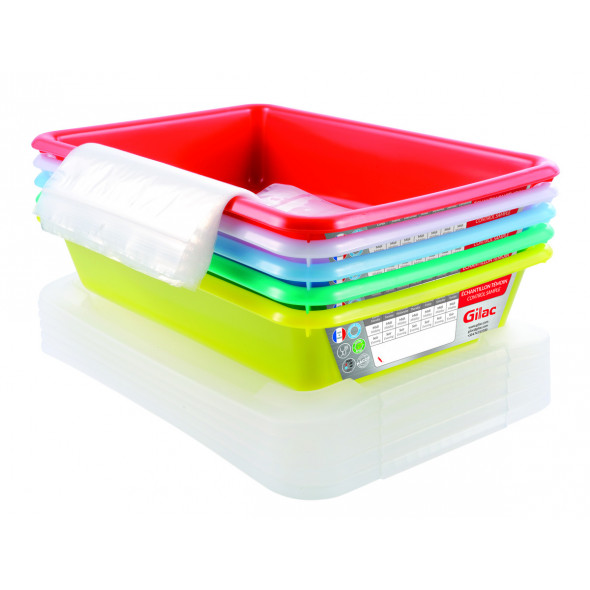Bacs plats témoin Avec couvercle blanc plastique 35x24x8 cm 3 L fond plein parois pleines Gilac (5 pièces)
