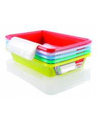 Bacs plats témoin Avec couvercle blanc plastique 35x24x8 cm 3 L fond plein parois pleines Gilac (5 pièces)