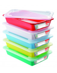 Bacs plats témoin Avec couvercle blanc plastique 35x24x8 cm 3 L fond plein parois pleines Gilac (5 pièces)