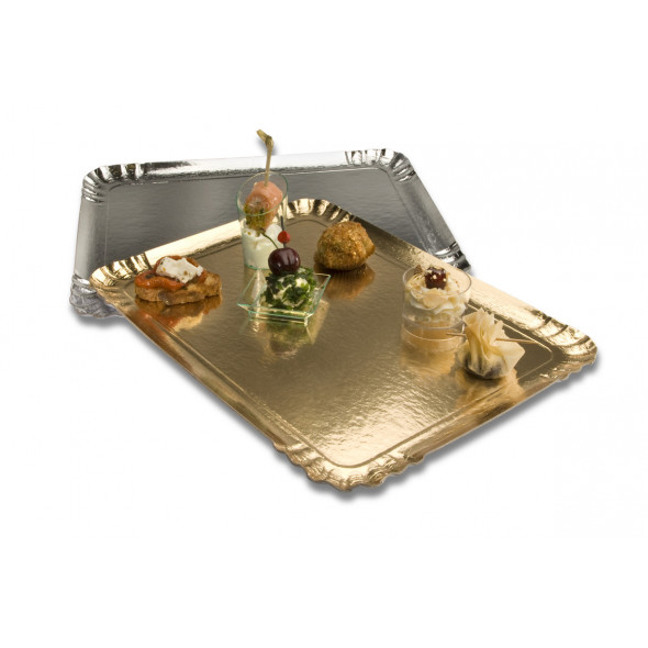 Plateau traiteur rectangulaire argent carton 42,5x28,5x0,5 cm (25 pièces)