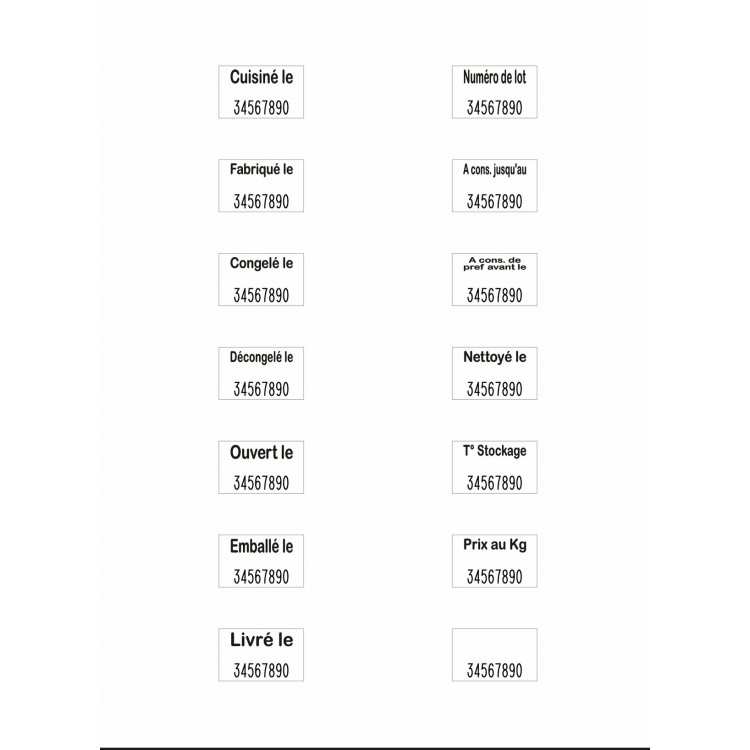 Sachet de 20000 étiquettes 13 textes français 2 lignes papier 2,6x1,6 cm Non repositionnable Non décollable Avery (12000 pièces)