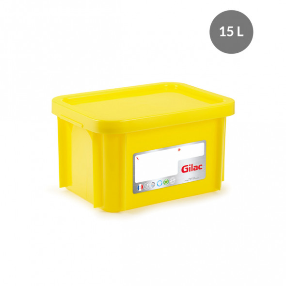 Bac gerbable Avec couvercle jaune plastique 40x30x23,5 cm 15 L fond plein parois pleines Gilac