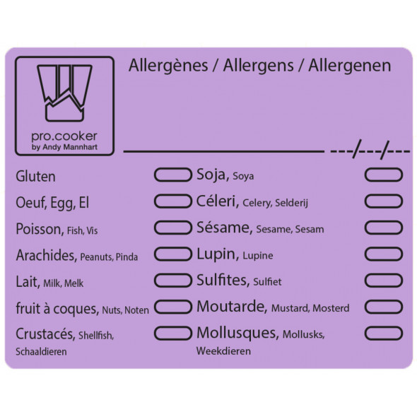 Boîte distributrice de 500 étiquettes allergènes papier 7,1x5,6 cm Non repositionnable Décollable Pro.cooker (500 pièces)