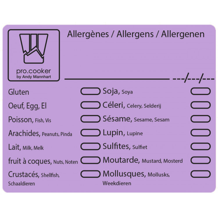 Boîte distributrice de 500 étiquettes allergènes papier 7,1x5,6 cm Non repositionnable Décollable Pro.cooker (500 pièces)