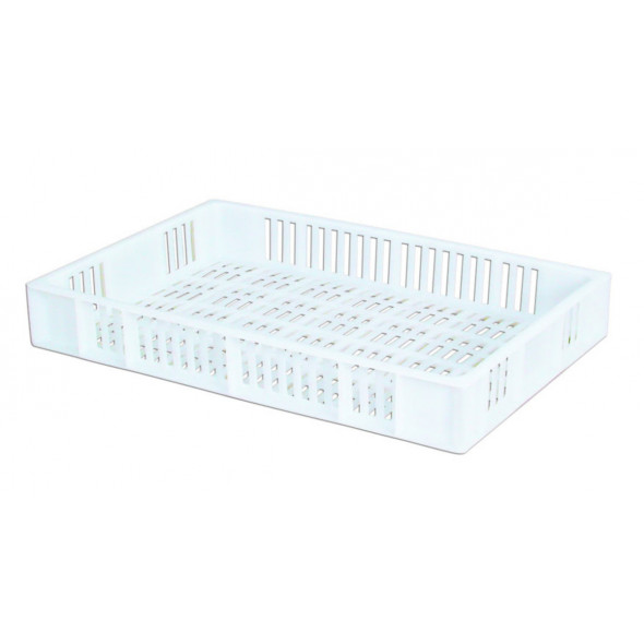 Caisse ajourée Sans couvercle blanc plastique 60x40x9 cm 15 L fond ajouré parois ajourées Gilac