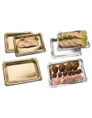 Plateau traiteur rectangulaire argent carton 20,3x13,4x0,3 cm (100 pièces)