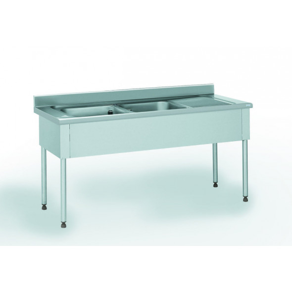 Plonge inox 190x70x90 cm Avec dosseret à droite Sans étagère Tournus