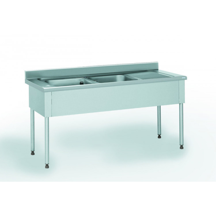 Plonge inox 190x70x90 cm Avec dosseret à droite Sans étagère Tournus