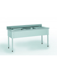 Plonge inox 190x70x90 cm Avec dosseret à droite Sans étagère Tournus