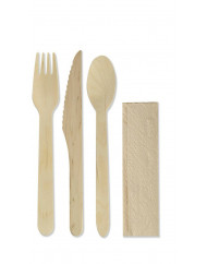 Kit cuillère, fourchette, couteau en bois et serviette kraft 23cm Earth Essentials (500 pièces)