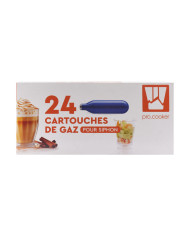 Cartouches de gaz pour siphon acier 14,5x7x5,5 cm Pro.cooker (24 pièces)