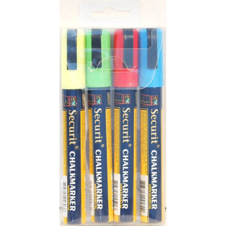Feutres craie couleurs assorties bleu Securit (4 pièces)