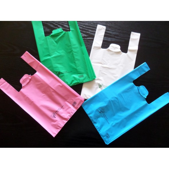 Sac bretelle plastique rose 30x54 cm 50 microns (500 pièces)