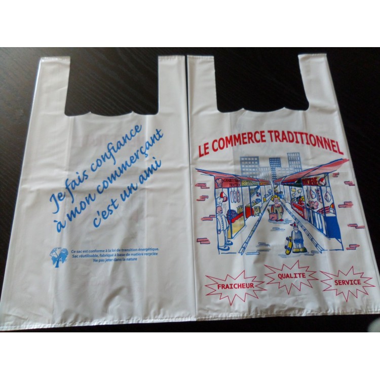 Sac bretelle plastique blanc 30x50 cm 50 microns (500 pièces)